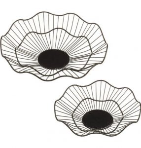 Deko Korb, Metall, schwarz, rund/wellig 2er Set